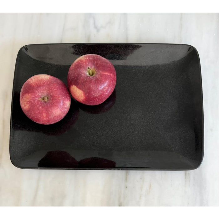 Nella 11.8" x 8.9" Moon Black Rectangular Porcelain Carpaccio Plate - CAR-30 MOON