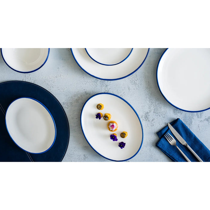 Bonna Linea Blue 9.5" x 5.8" Gourmet Oval Porcelain Flat Plate - 6/Case - LNEMAGRM24OKY