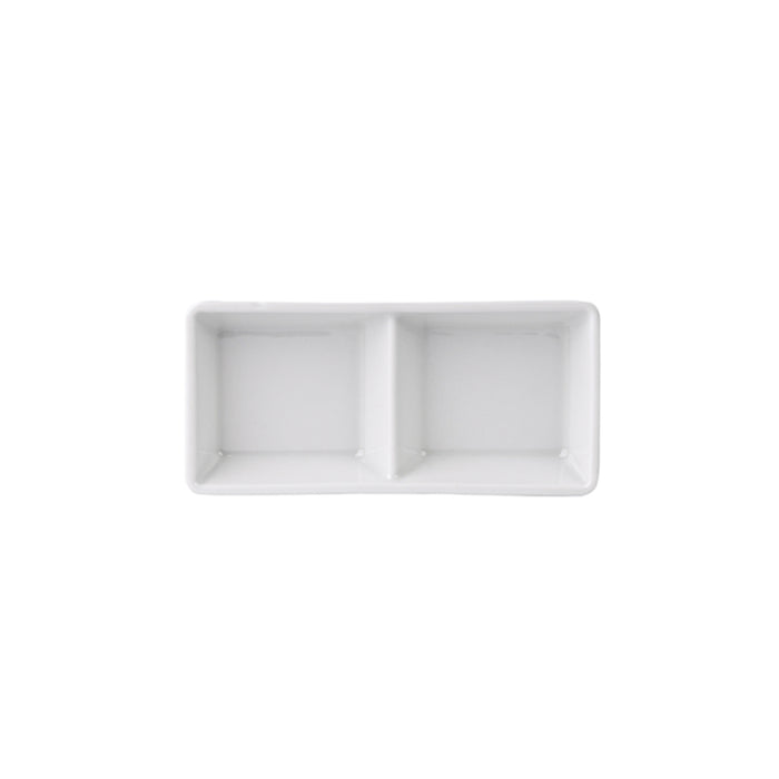 Nella 6" x 2.25" White Rectangular 2-Compartment Dish - RCD-12