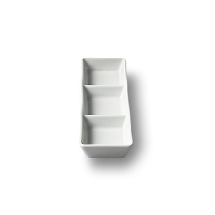 Nella 7.25" x 2.25" White Rectangular 3-Compartment Dish - RCD-18