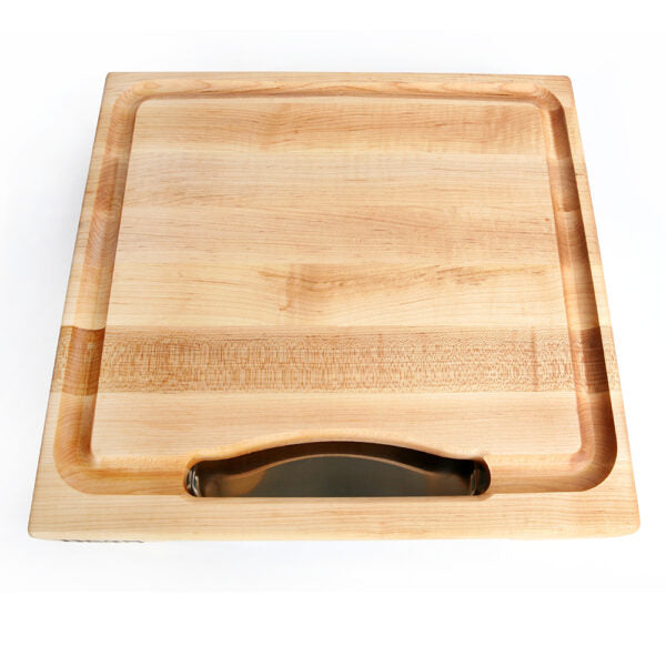 John Boos PM1514225-P 15" x 14" Maple Newton Prep Master Reversible Maple Cutting Board With Juice Groove & Stainless Pan