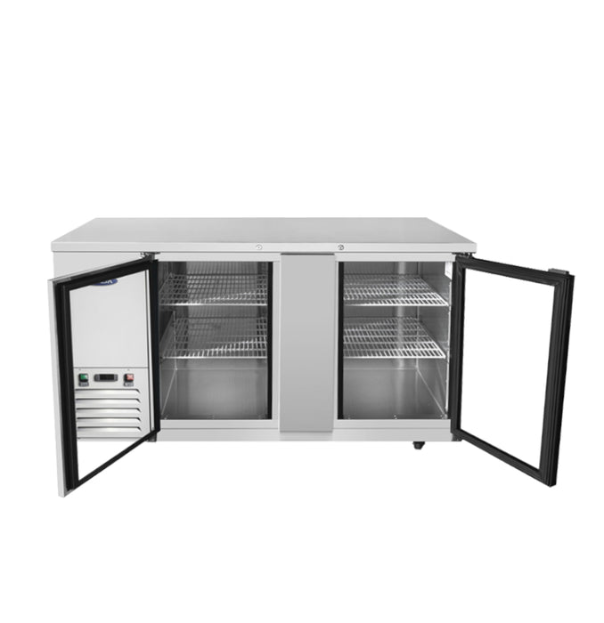 Atosa SBB69GGRAUS1 69" Glass 2-Door Shallow Depth Back Bar Cooler - 18.6 Cu. Ft.