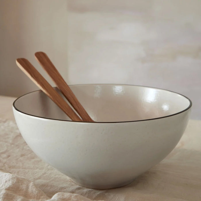 Costa Nova 11.25" Augusta Natural-Black Round Stoneware Serving Bowl - SLS281-NAB