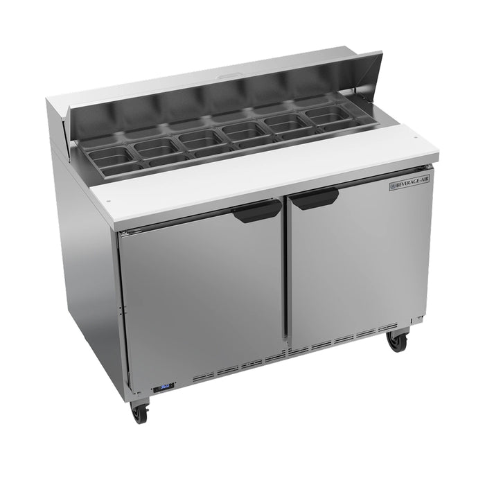 Beverage-Air SPE48HC-12 48" 2-Door Standard Top Stainless Steel Salad / Sandwich Refrigerated Prep Table
