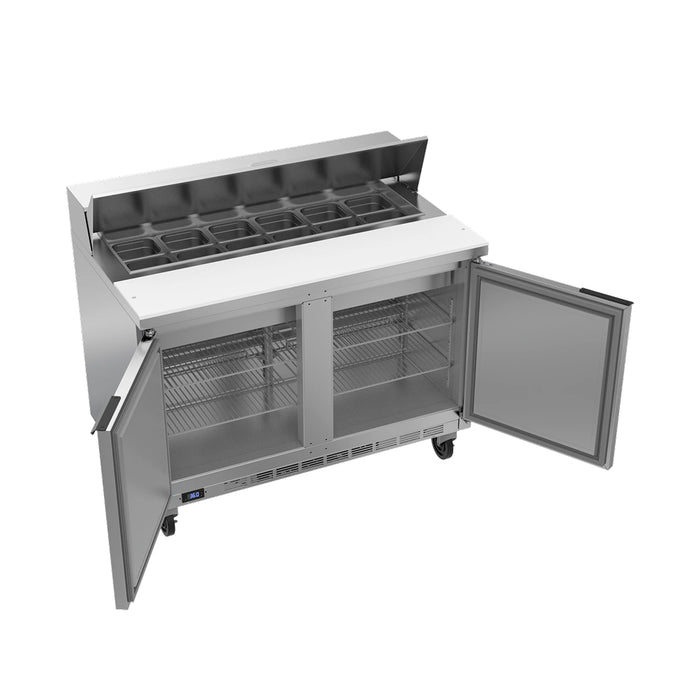Beverage-Air SPE48HC-12 48" 2-Door Standard Top Stainless Steel Salad / Sandwich Refrigerated Prep Table