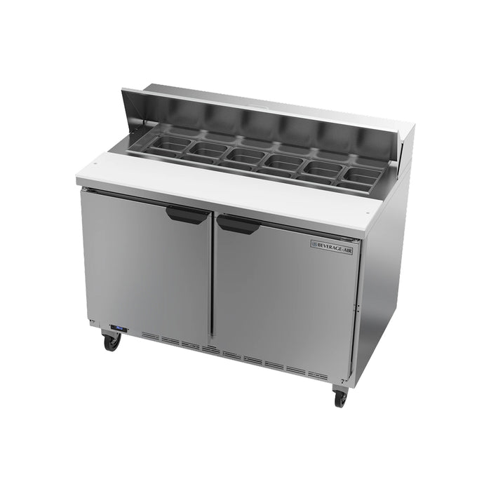 Beverage-Air SPE48HC-12 48" 2-Door Standard Top Stainless Steel Salad / Sandwich Refrigerated Prep Table