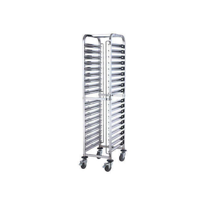 Nella 18-Tier Mobile Stainless Steel Bun / Sheet Pan Rack with Curved Top and Tray Stopper - JC-MGNPR-18KD-220