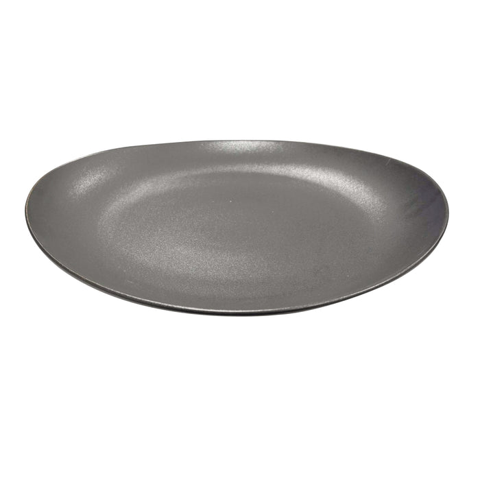 Nella 12" x 11" Black Oval Porcelain Steak Plate - 6/Case - ST02 BK