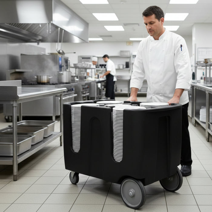 Igloo 28" Adjustable Dish Cart with 6 Dividers - TAA-6-lifestyle image in commercial environment