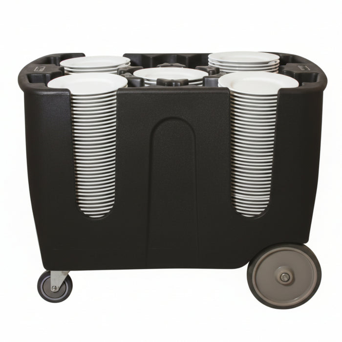 Igloo 28" Adjustable Dish Cart with 6 Dividers - SIDE VIEW WITH DISHES
