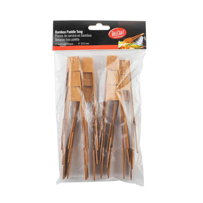TableCraft BAMDT6 6" Bamboo Paddle Tongs - 12/Pack