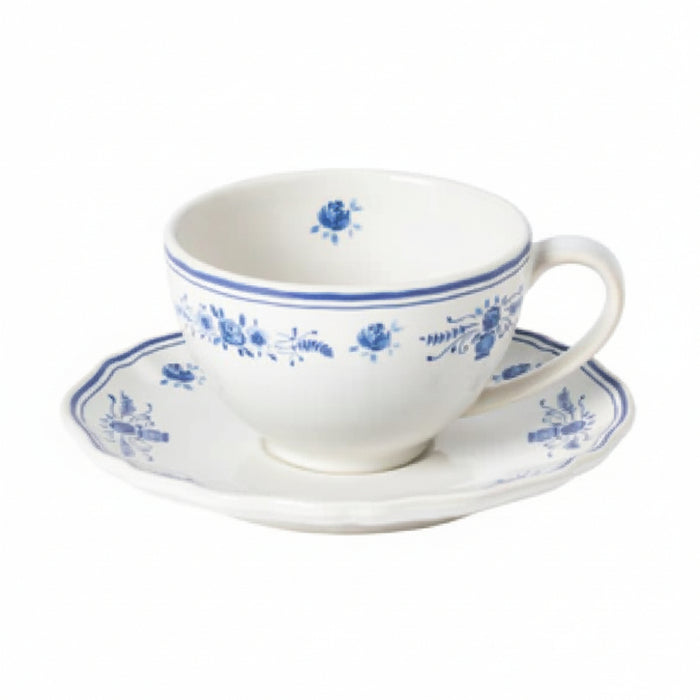 Costa Nova 8.8 Oz. Vila White-Blue Tea Cup and Saucer - TCS06-WBL