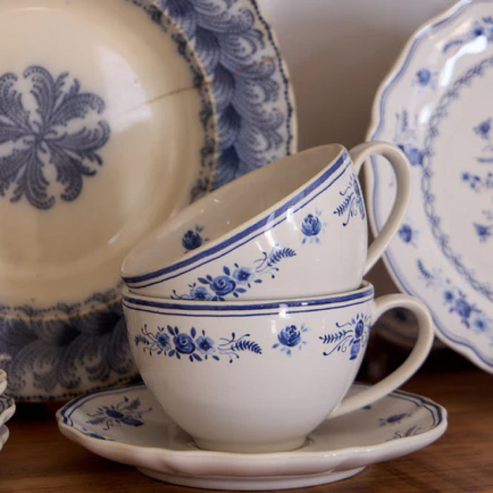 Costa Nova 8.8 Oz. Vila White-Blue Tea Cup and Saucer - TCS06-WBL