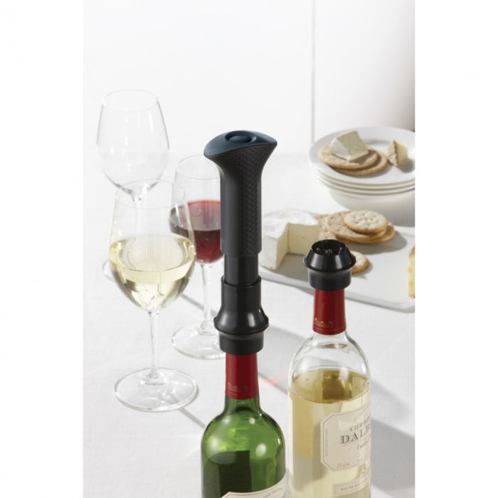 Trudeau 0579009 Wine Preserving Pump with 2 Stoppers Set - Black