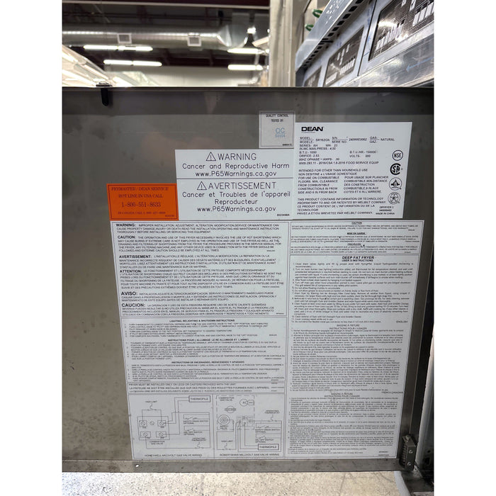 (USED) Frymaster Dean SR162 75 Lb. Single Super Runner Value Natural Gas Fryer - 150,000 BTU