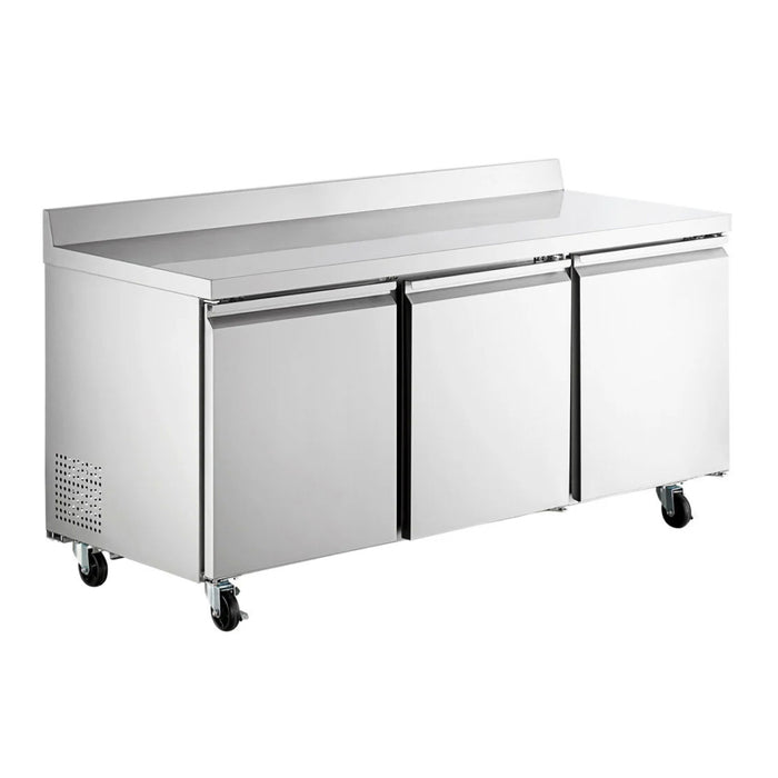 Econocold 72" 3-Door Stainless Steel Worktop Refrigerator - 15.5 Cu. Ft. - UWT-72R-HC
