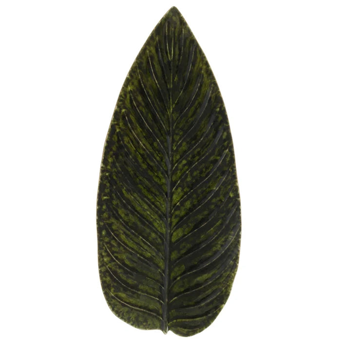 Costa Nova 15.62" x 6.75" Riviera Forest Green Stoneware Leaf Serving Plate - VEA401-FRT