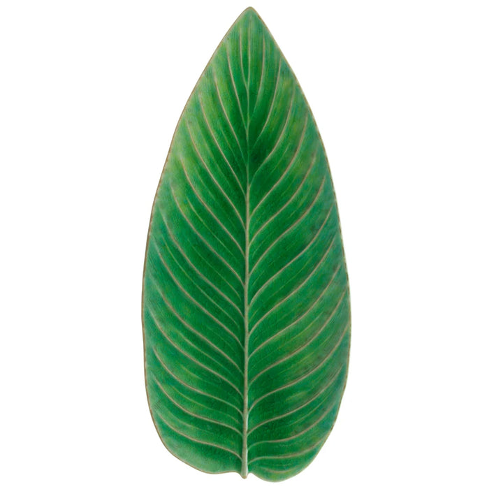 Costa Nova 15.62" x 6.75" Riviera Tomate Green Oval Stoneware Leaf Serving Plate - VEA401-TMT
