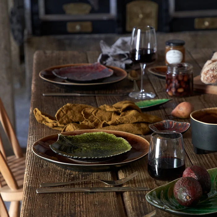 Costa Nova 8.62" x 7.50" Riviera Forest Green Stoneware Leaf Serving Plate - 6/Case - VEP221-FRT