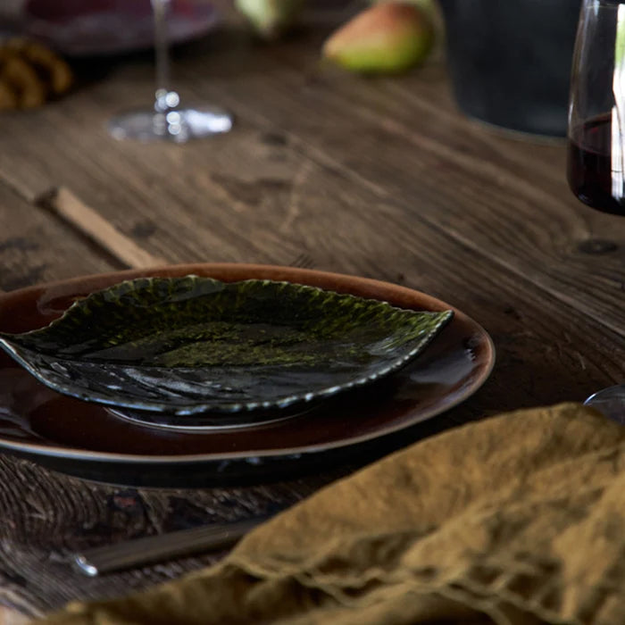 Costa Nova 8.62" x 7.50" Riviera Forest Green Stoneware Leaf Serving Plate - 6/Case - VEP221-FRT