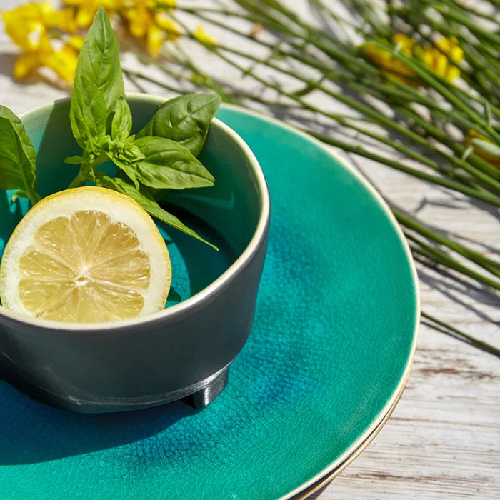 Costa Nova 10.87 Oz. Riviera Azur Round Stoneware Fruit Bowl with Foot - 6/Case - VES121-AZU