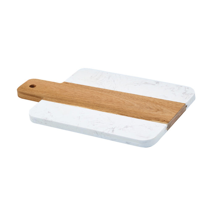 Winco SBMW-117 9" x 7" Marble and Wood Serving Board