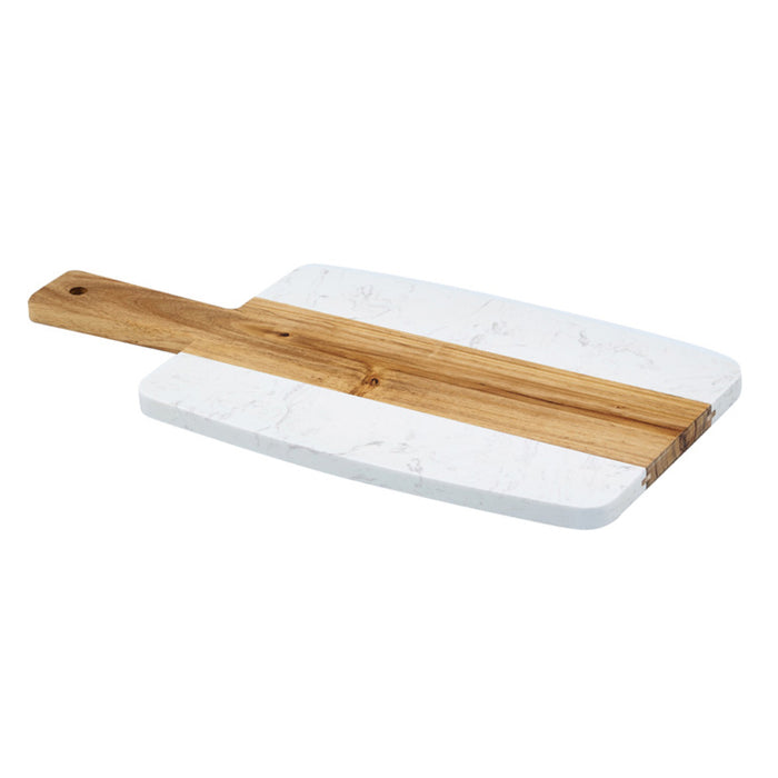 Winco SBMW-157 10.75" x 7" Marble and Wood Serving Board