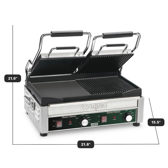 Waring Commercial WDG300 22" Double Italian-Style Commercial Sandwich Press with Ribbed and Flat Grill - 240V/3200W