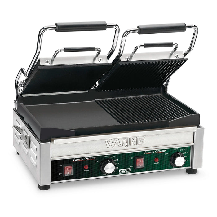 Waring Commercial WDG300 22" Double Italian-Style Commercial Sandwich Press with Ribbed and Flat Grill - 240V/3200W