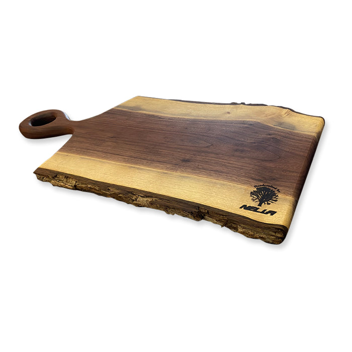 Nella 10” x 25" Handcrafted Walnut Charcuterie Board with Bark & Handle