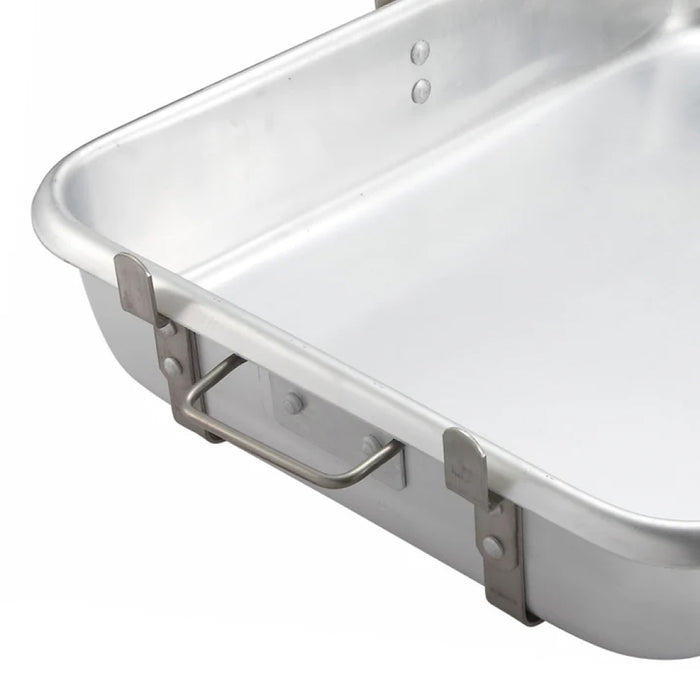 Winco ALRP-1824L Aluminum Double Roasting Pan with Straps, Lugs & Handles - 26.5" x 18.6" x 5.6"