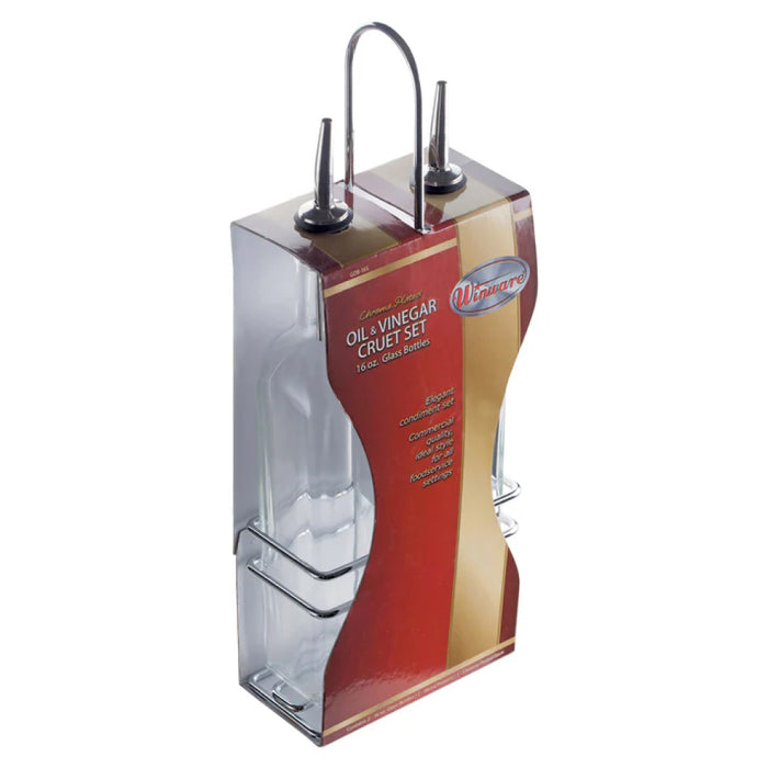 Winco GOB-16S 16 Oz. Oil & Vinegar Cruet Set with Chrome Plated Rack