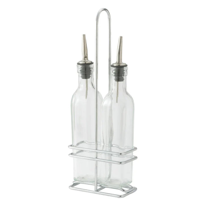 Winco GOB-8S 8 Oz. Oil & Vinegar Cruet Set with Chrome Plated Rack