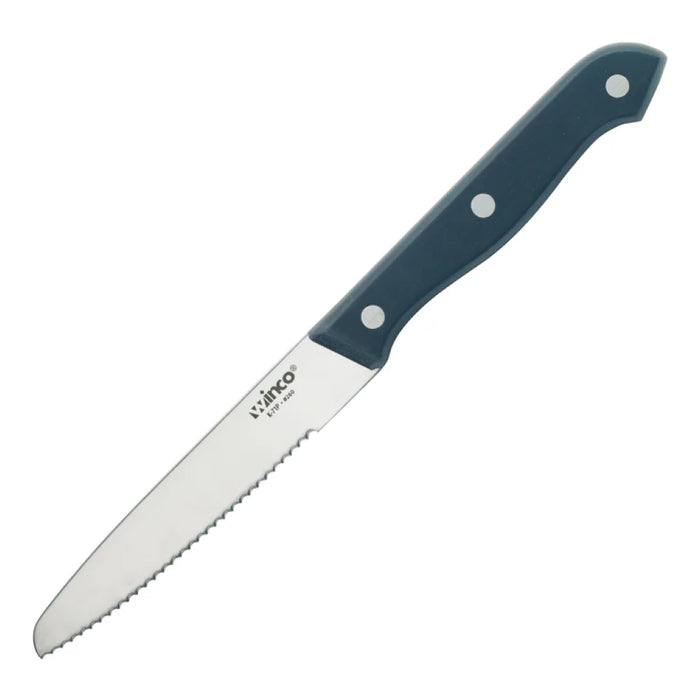 Winco K-71P 4.25" Round Tip Serrated Blade Steak Knife with Solid POM Handle - 12/Case