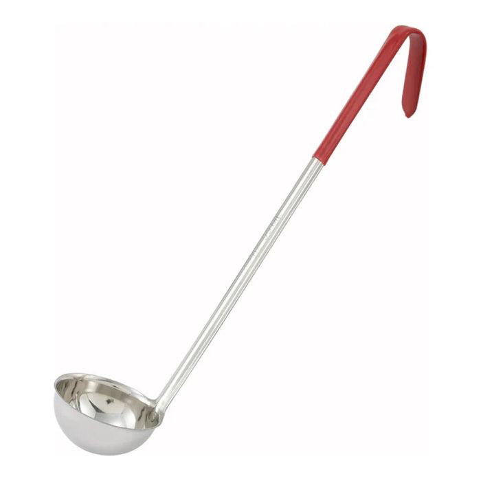 Winco LDC-2 2 Oz. One-Piece Stainless Steel Ladle with Color-Coded Handle - Red