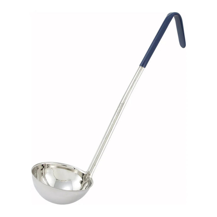 Winco LDC-8 8 Oz. One-Piece Stainless Steel Ladle with Color-Coded Handle - Blue
