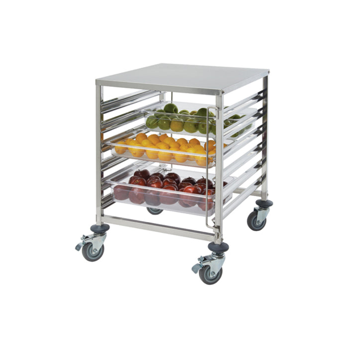 Winco SRK-12D 12-Tier Stainless Steel Side-Load Steam Table Pan / Food Tray Racks with Brakes