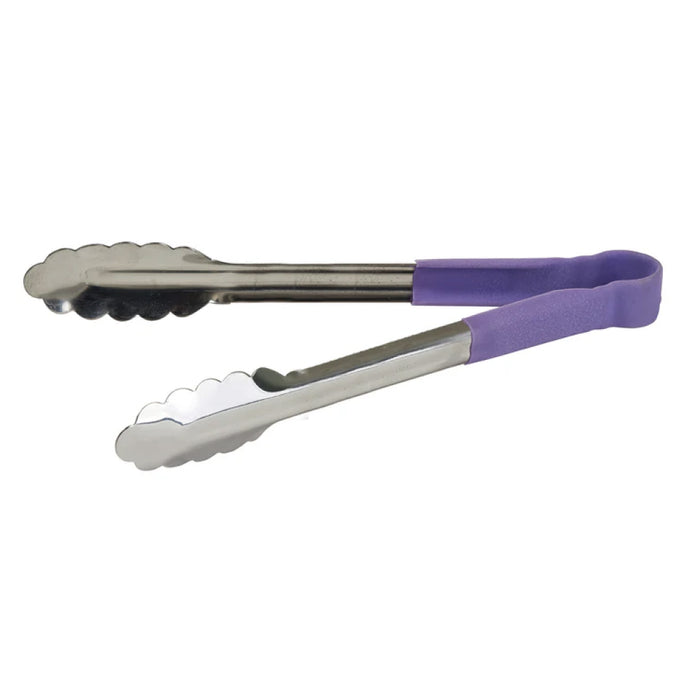 Winco UTPH-12P 12" Heavy-Duty, Allergen-Free Utility Tongs with Polypropylene Handle - Purple