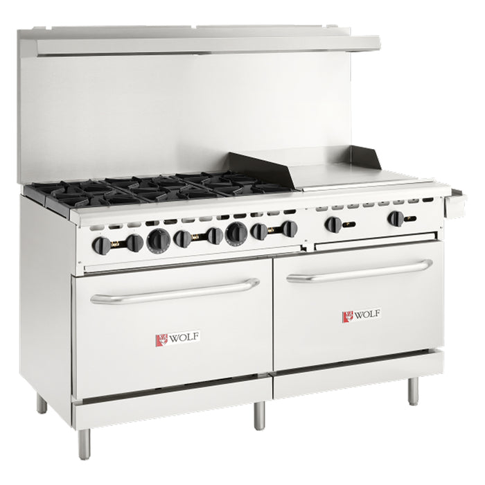 Wolf WX60F-6B24GN 60" Commercial Natural Gas Range with 24" Right Side Griddle and 2 Standard Oven - 258,000 BTU