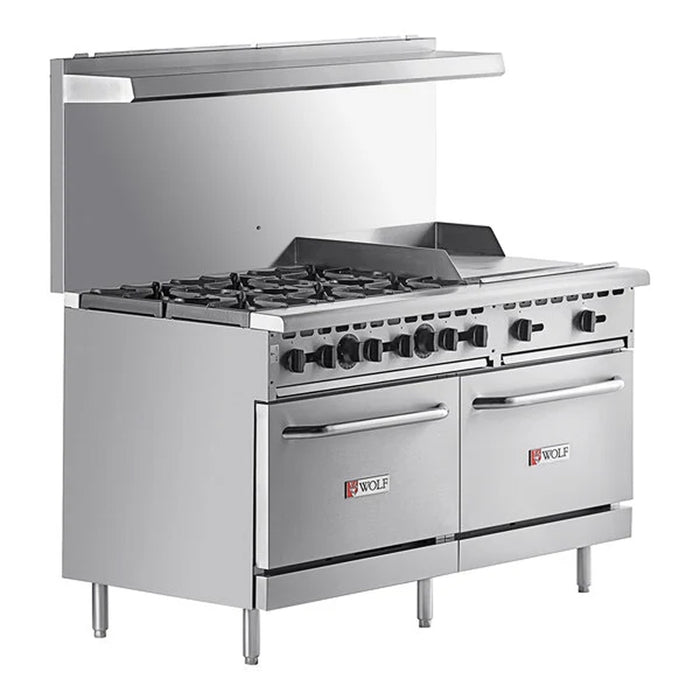 Wolf WX60F-6B24GP 60" Commercial Propane Range with 24" Right Side Griddle and 2 Standard Ovens - 258,000 BTU