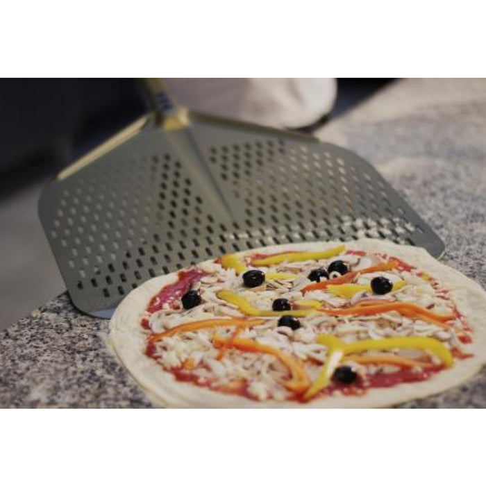 GI Metal Gold 16" Aluminum Square Perforated Pizza Peel with 71" Handle - AV-41RF/180