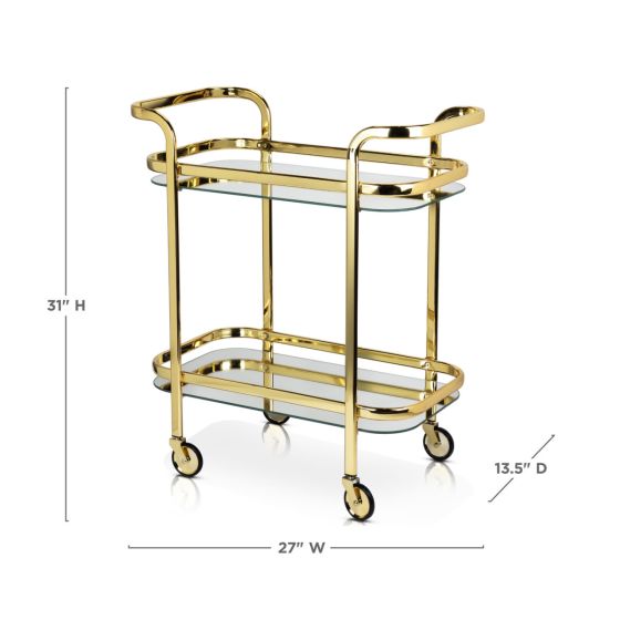 Nella Viski 27" x 13.5" Gold Mirrored Rolling Bar Cart - 5891