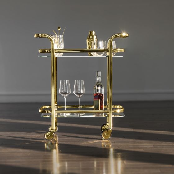 Nella Viski 27" x 13.5" Gold Mirrored Rolling Bar Cart - 5891