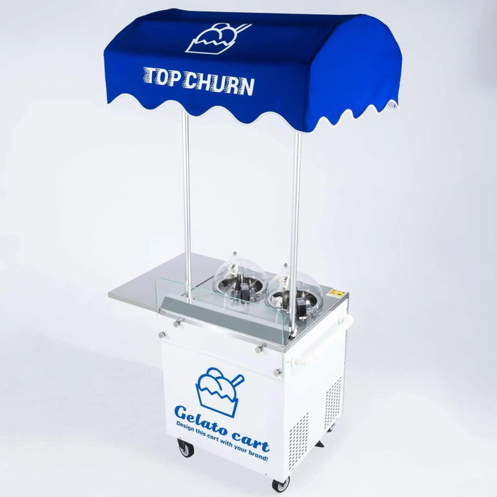 Top Churn 2-pot Commercial Ice Cream Machine and Display Cart - V2C