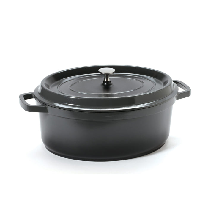 GET Heiss 6.5 Qt. Dark Gray Oval Induction Ready Dutch Oven With Lid -  CA-007-GR/BK