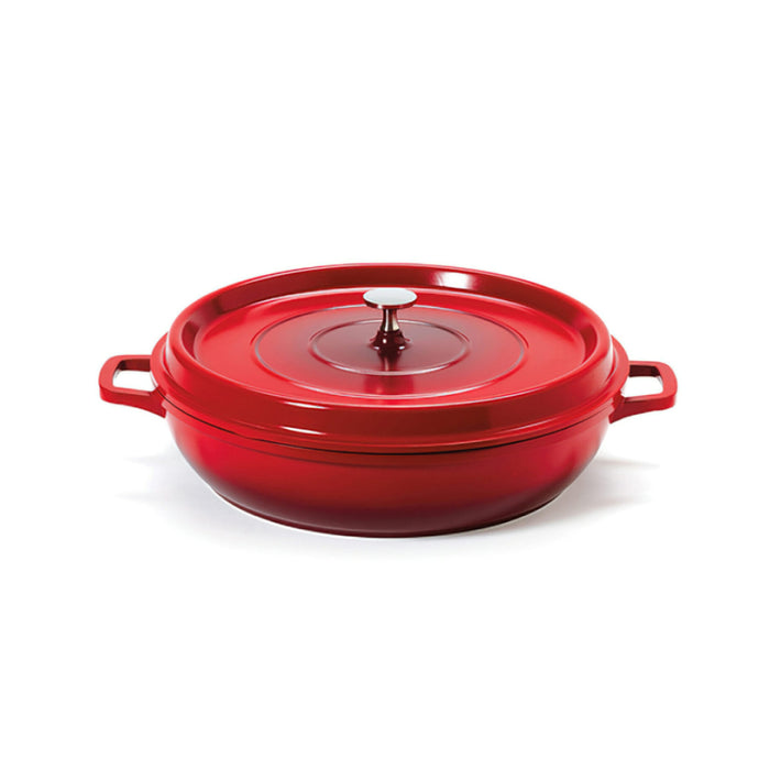 GET Heiss 4.5 Qt. Red Induction Ready Round Brazier with Lid - CA-008-R/BK