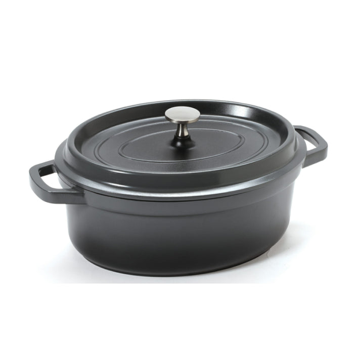 GET Heiss 3.5 Qt. Dark Gray Oval Induction Ready Dutch Oven With Lid -  CA-009-GR/BK