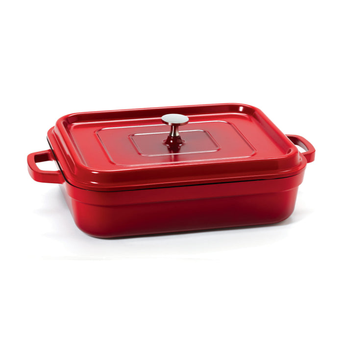 GET Heiss 5 Qt. Red Induction Ready Rectangular Roaster with Lid - CA-010-R/BK/CC