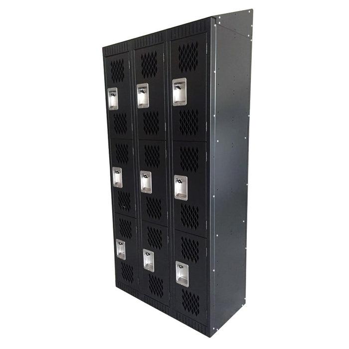 Nella 3-Tier, 3 Banks Black Steel Lockers with Mesh Doors - 43048