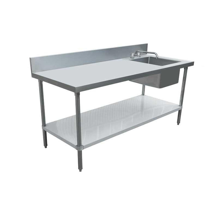 Nella 30" x 72" Stainless Steel Table with Right Sink and 6" Backsplash - 43240